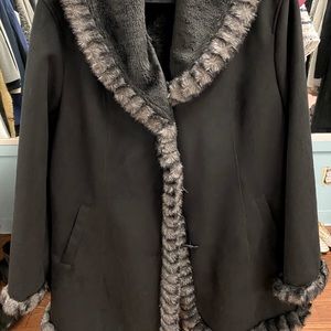 Beautiful suede coat with (not real) fur